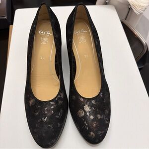 Ara Black Floral High Soft Heels US(10)